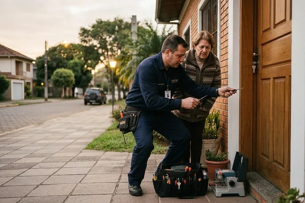 Chaveiro auxiliando um cliente em Santa Cruz do Sul que perdeu a chave.